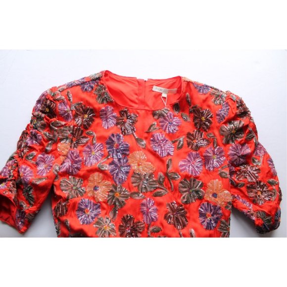 Maje Robe Brodée De Sequins Dress Coral Size 2 - Picture 6 of 11